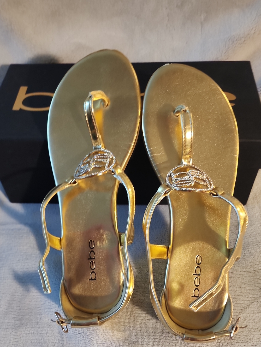bebe Gold Metallic Knot Accent Sandals